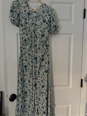 Faherty Teal and Cream Floral Maxi Dress